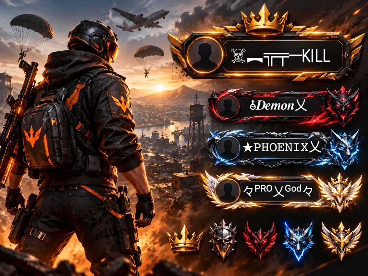 Free Fire style gaming name customization and readability concept.