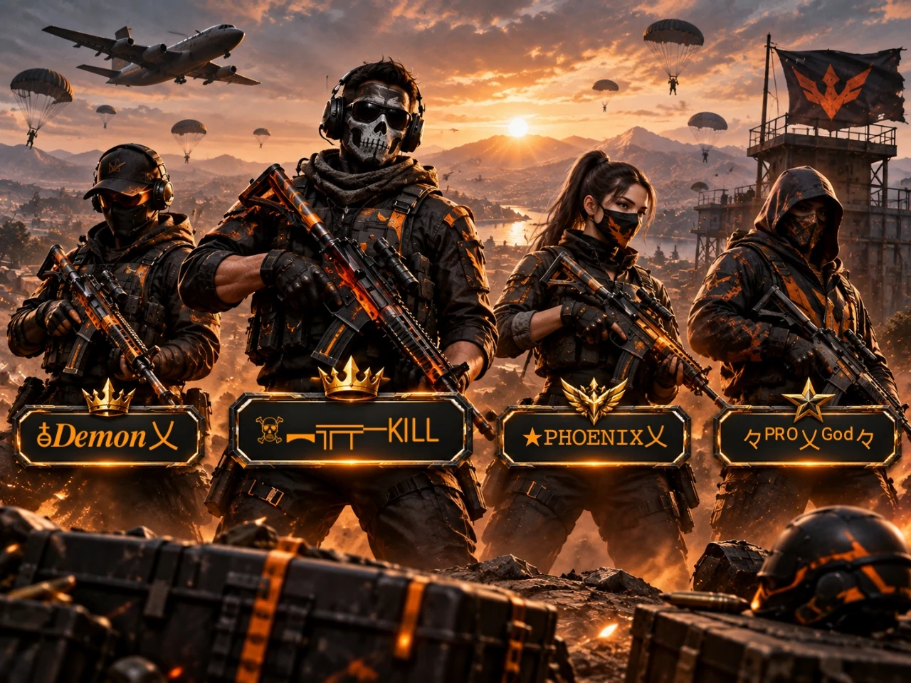 Free Fire clan tag and player name identity concept.