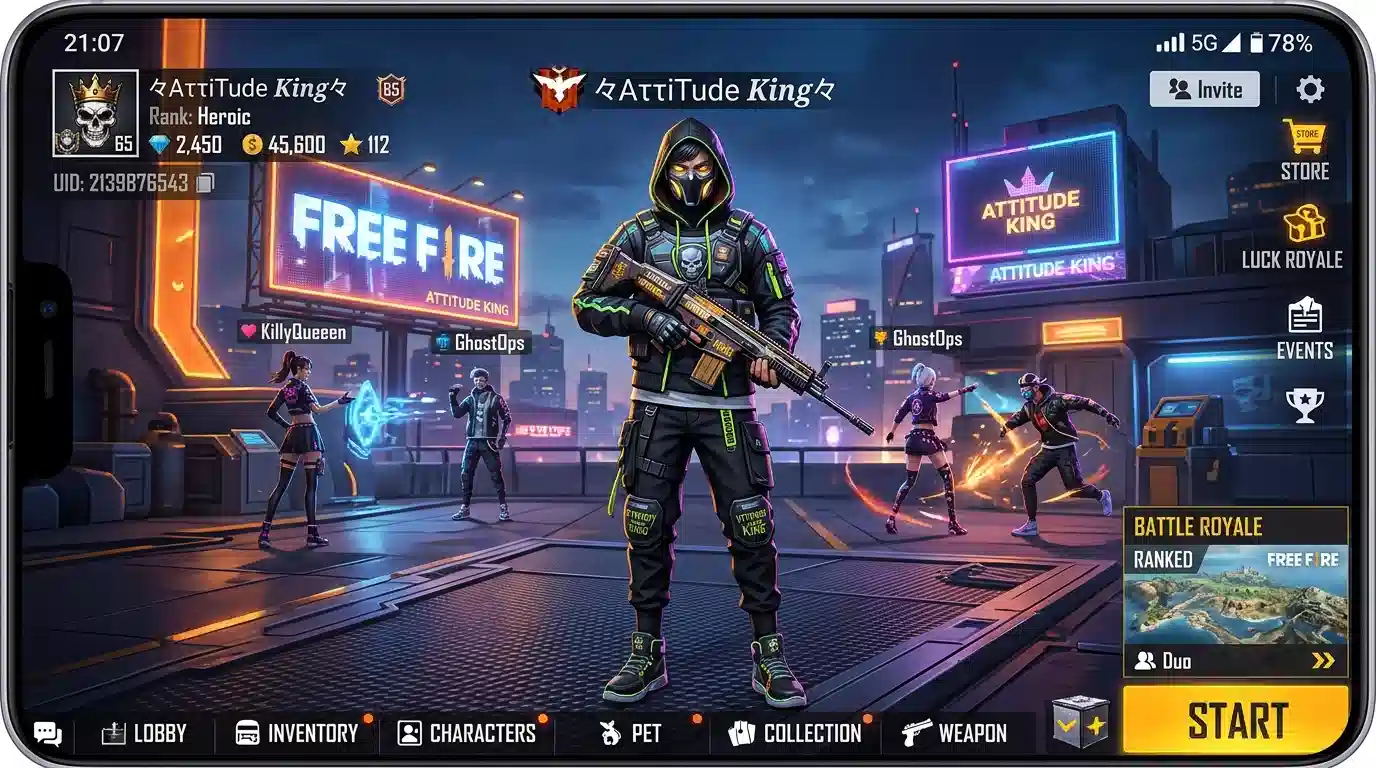 free fire attitude name style boy top 10 2026 OP