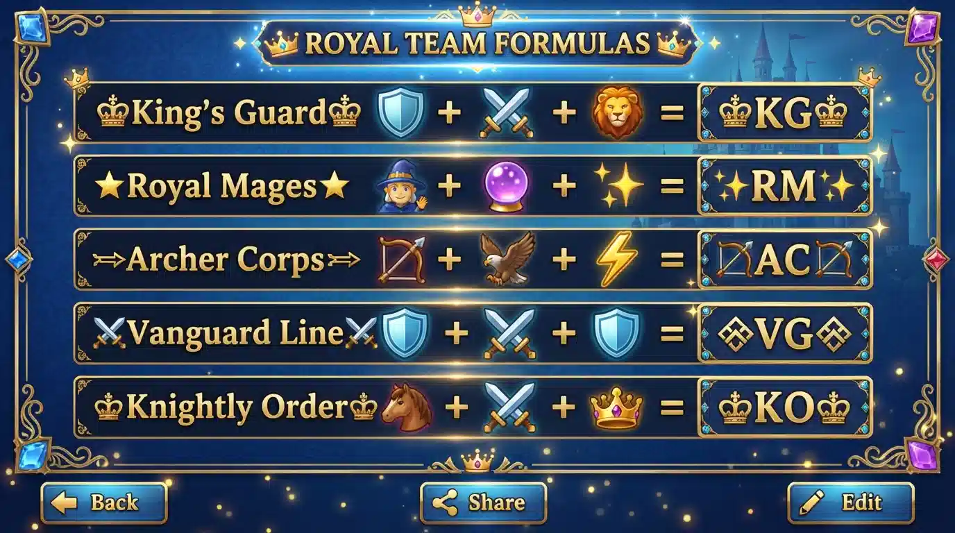 royal team name formula king dynasty squad 2026 unicode style