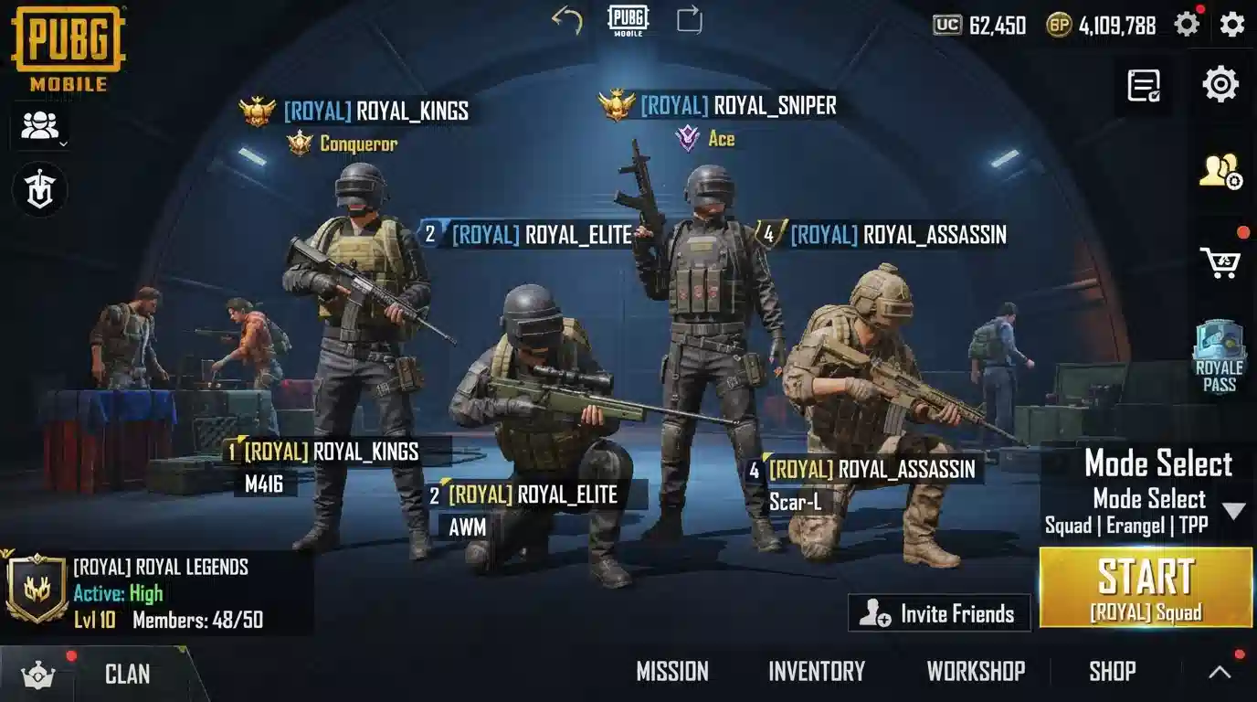 PUBG clan names royal king stylish 2026 conqueror lobby