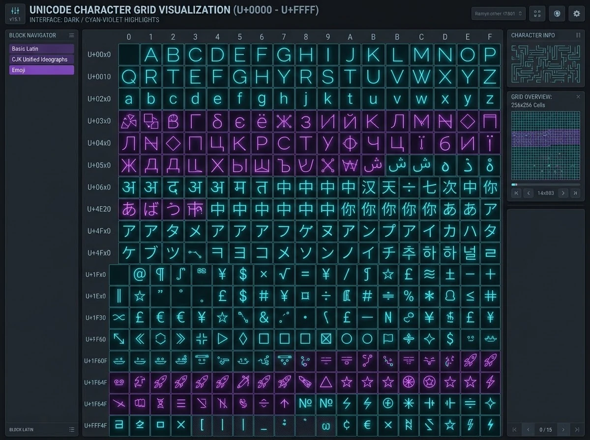 Unicode character grid illustrating symbols used in usernames.