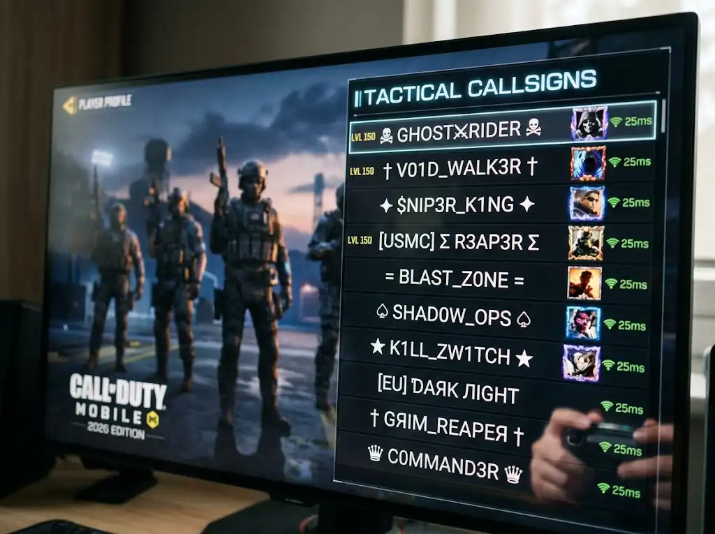 Call of Duty Mobile names 2026 — tactical callsigns with decorated Unicode styles | NickFinder.io