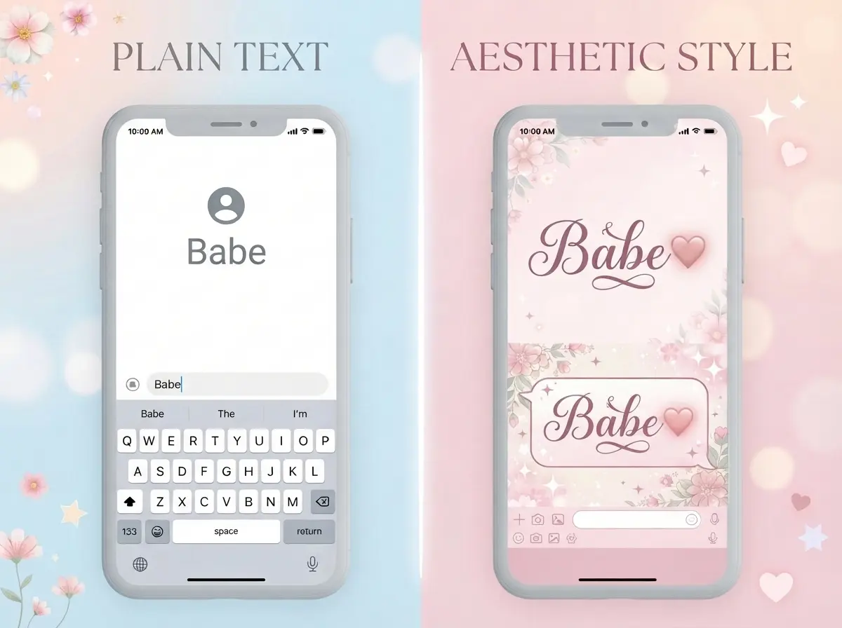 Side by side comparison of plain nickname text versus aesthetic Unicode styled version