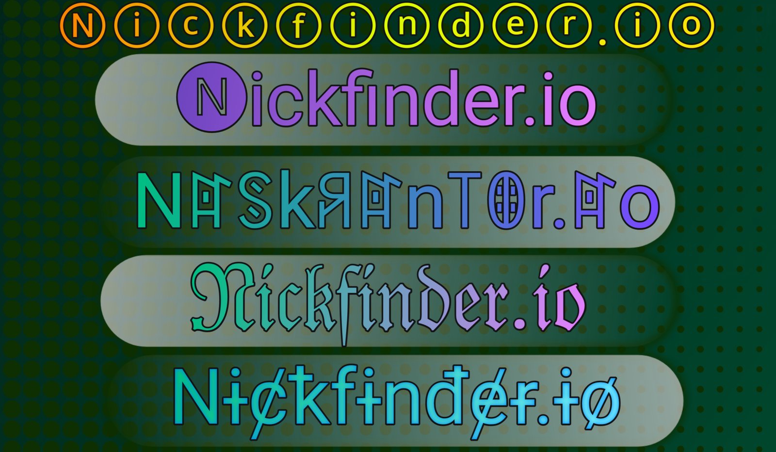 NickFinder Aa Styles interface showing 19 text style variants for a gaming name 2026