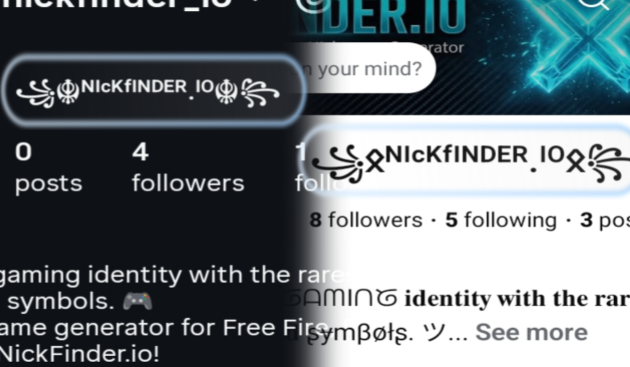 Examples of gaming names using all NickFinder text styles across Free Fire and TikTok 2026